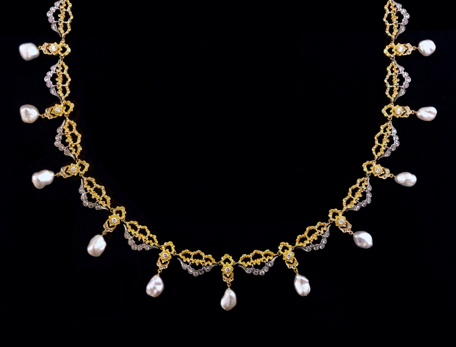 Renaissance Style Jewelry Collection 雕金變形珠項鍊 & 孔克珠別針組 | 賀澤珠寶 Renaissance Style Jewelry Collection 雕金變形珠項鍊 & 孔克珠別針組 | 賀澤珠寶