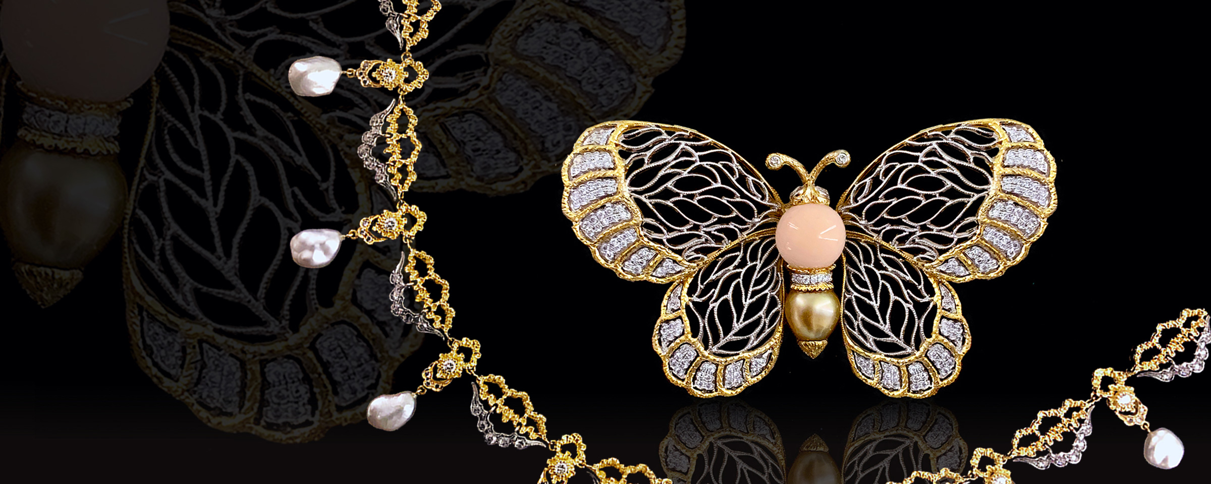 《Renaissance Style Conch Pearl Diamond Brooch》雕金珍珠項鍊+孔克珠別針組 《Renaissance Style Conch Pearl Diamond Brooch》雕金珍珠項鍊+孔克珠別針組